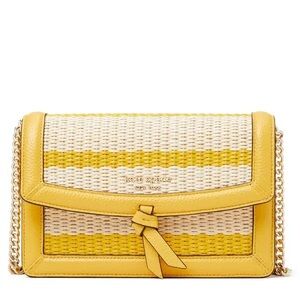 Kate Spade Knott Stripe Straw Flap Crossbody Bag in Yellow and Cream